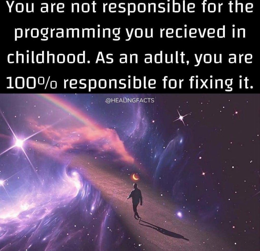 You are not responsible for the programming you recieved in childhood. As an adult, you are 100% responsible for fixing it.
@HEALINGFACTS