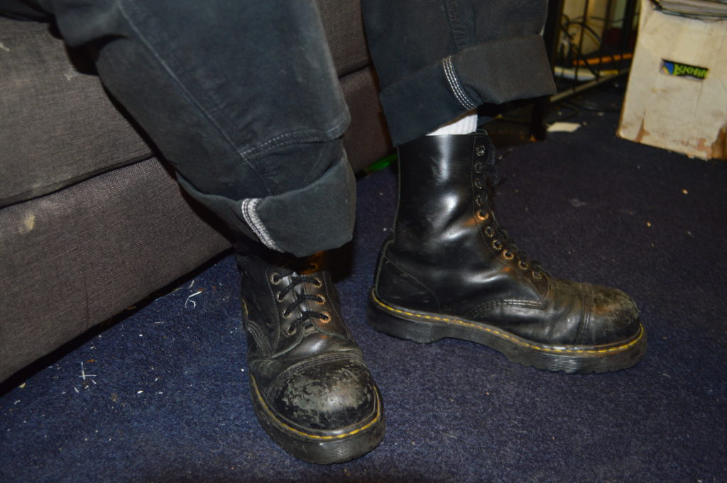 Gabriel Showers' steel toed punk boots