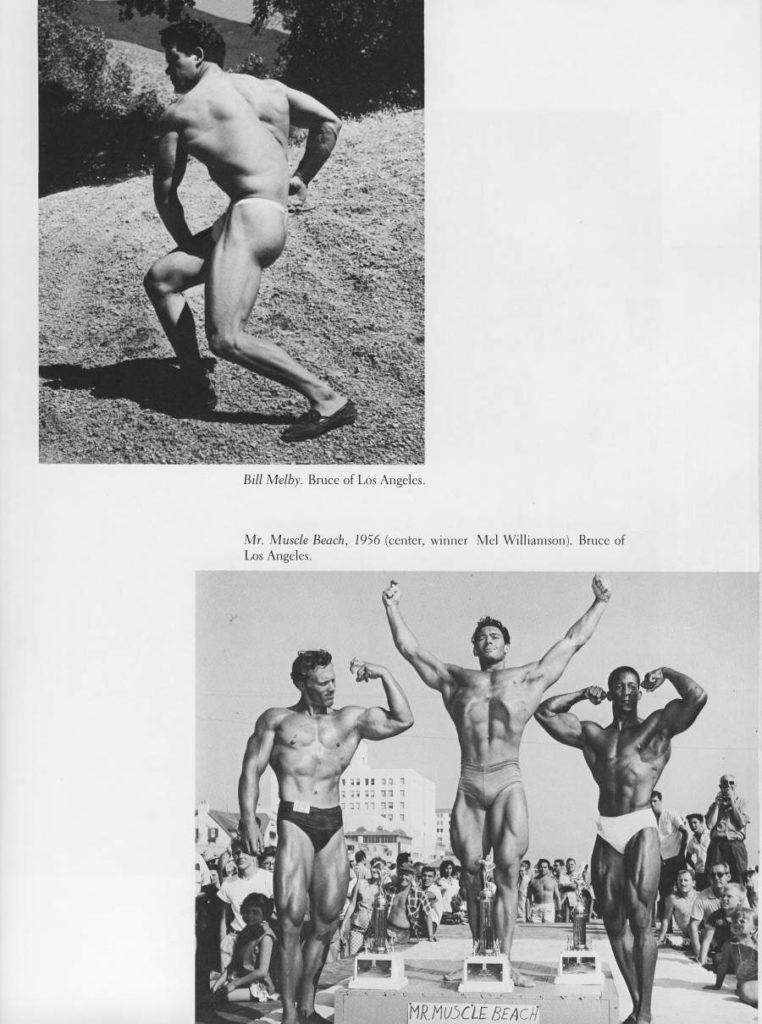 Bill Melby. Bruce of Los Angeles.
Mr. Muscle Beach, 1956 (center, winner Mel Williamson). Bruce of Los Angeles.
MR.MUSCLE BEACH