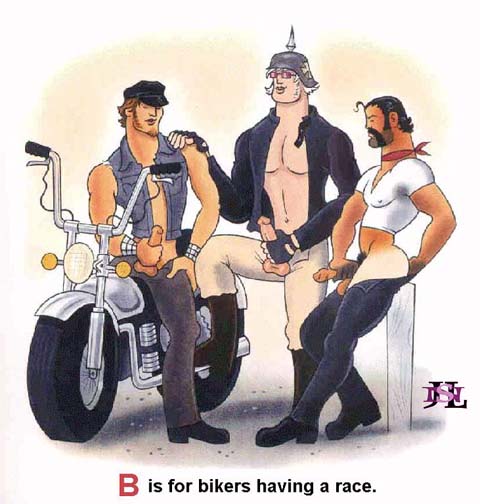 B is for Bikers having a race.