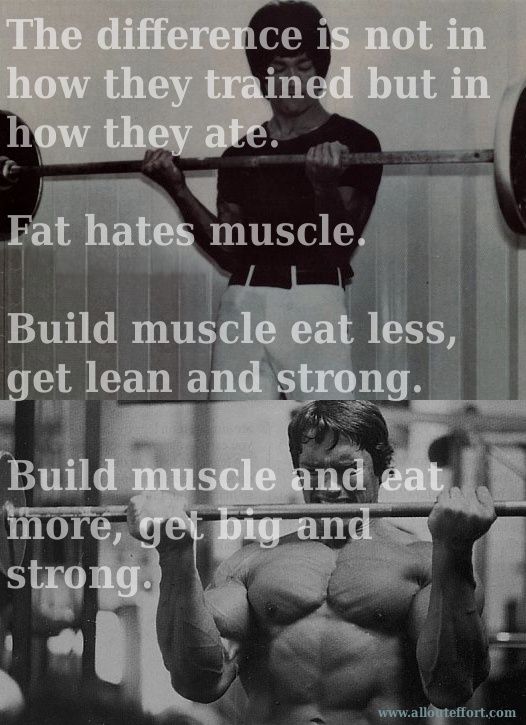 The difference is not in how they trained but in how they ate.
Fat hates muscle.
Build muscle eat less, get lean and strong.
Build muscle and eat
more, get big and
strong.
www.allonteffort.com