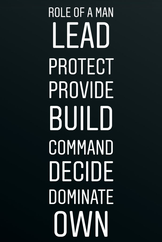 ROLE OF A MAN LEAD
PROTECT PROVIDE BUILD
COMMAND
DECIDE DOMINATE OWN