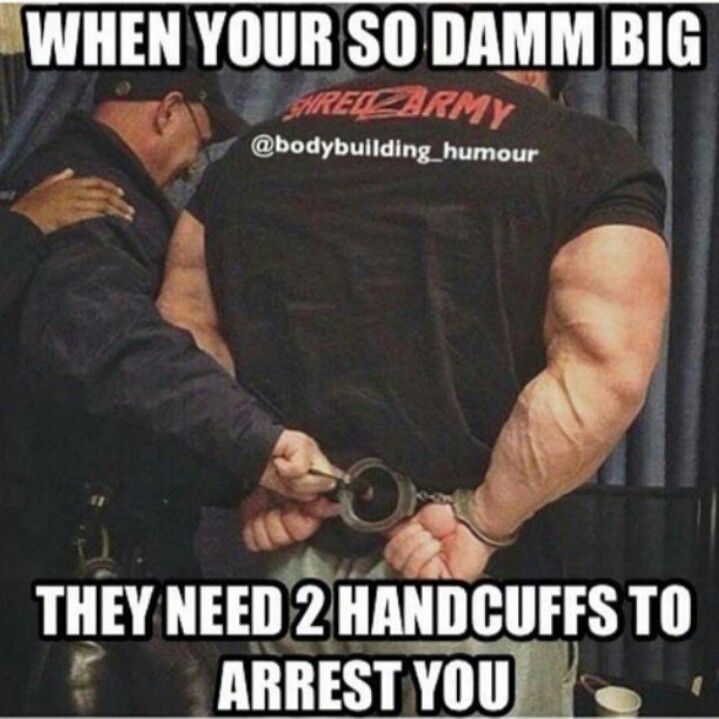 WHEN YOUR SO DAMM BIG
THEY NEED 2 HANDCUFFS TO ARREST YOU
SHREDZARMY
@bodybuilding_humour
