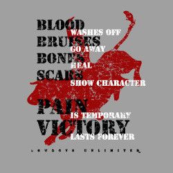 BLOOD WASHES OFF BRUISES GO AWAY BONE SCAR RAL SHOW CHARACTER
IS TEMPORARY
V CTORY LASTS FOREVER