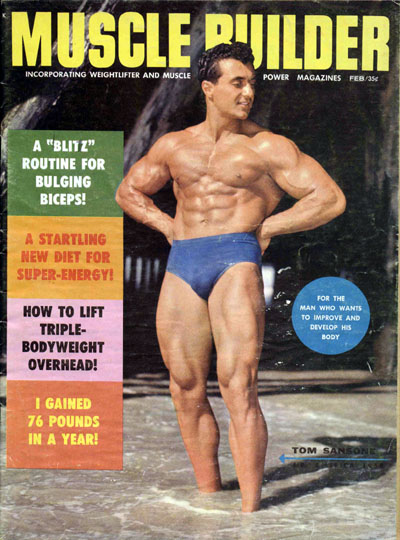 Mr. America 1958, Tom Sansone featured in bodybuilding magazines of the time. Photos by Bruce of LA, Lon of NY and others.