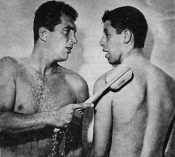 Martin and Lewis naked together in these 1950s publicity stills.  Dino's got some dong on him.