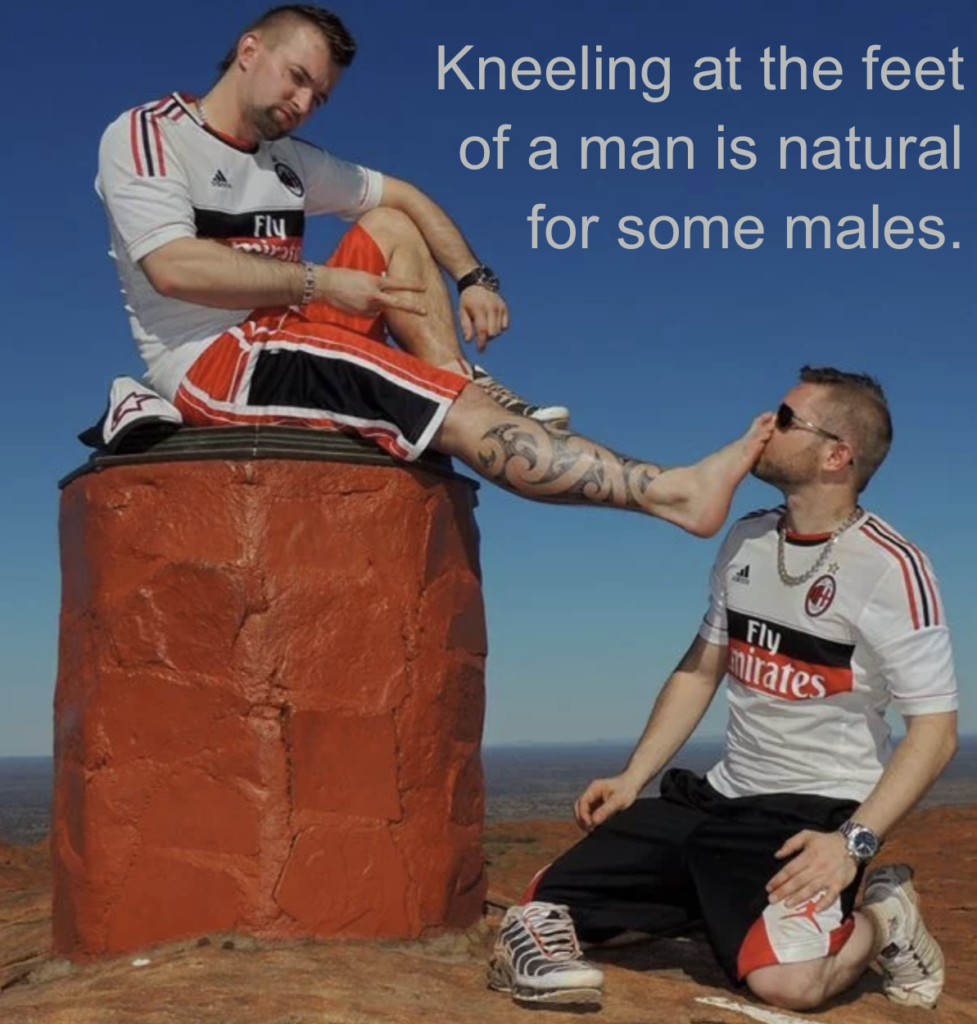 Kneeling at the feet of a man is natural for some males.

Fly Emirates