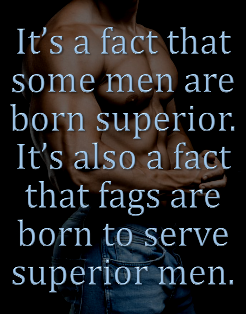 It's a fact that some men are born superior. It's also a fact that fags are born to serve superior men.