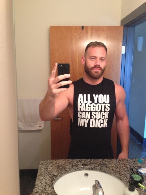Alpha's shirt reads: All you faggots can suck my dick.