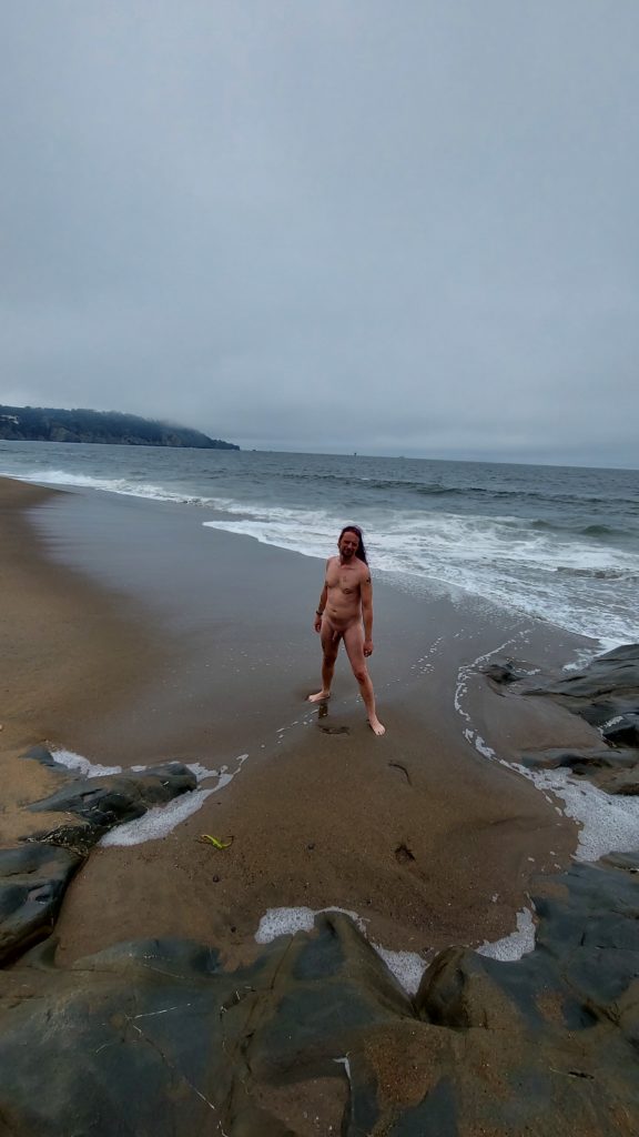 Jack Drago naked on Baker Beach.