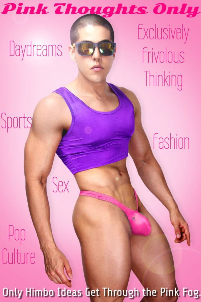 Pink Thoughts Only
Daydreams
Sports
Exclusively Frivolous Thinking
Fashion
Sex
Pop Culture
Only Himbo Ideas Get Through the Pink Fog.