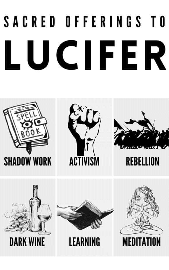 SACRED OFFERINGS TO LUCIFER
SPELL
BOOK
SHADOW WORK
ACTIVISM
REBELLION
DARK WINE
LEARNING
MEDITATION