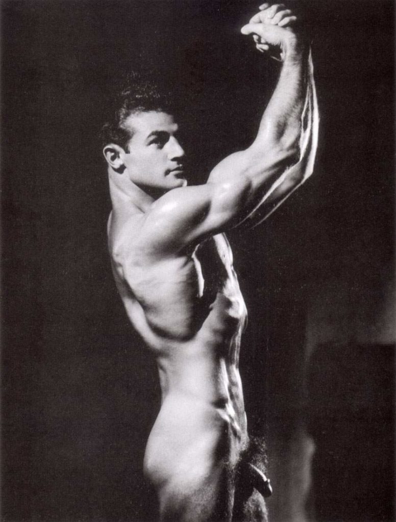 Black and white vintage physique photography of Bill Hooper showing his dick.