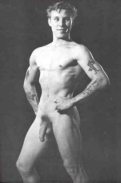 vintage tattooed physique model Robert Rex in black and white