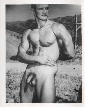 Vintage black and white nude of Robert Kendall outdoors outside Los Angeles