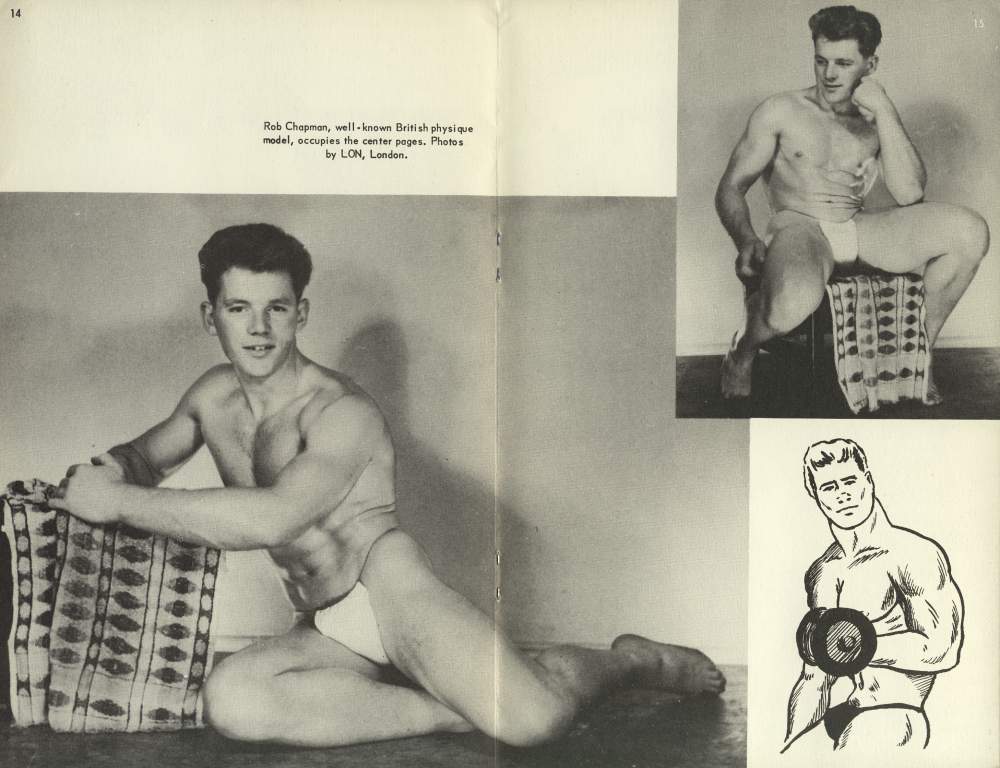 Rob Chapman, well-known British physique model, occupies the center pages. Photos by LON, London.