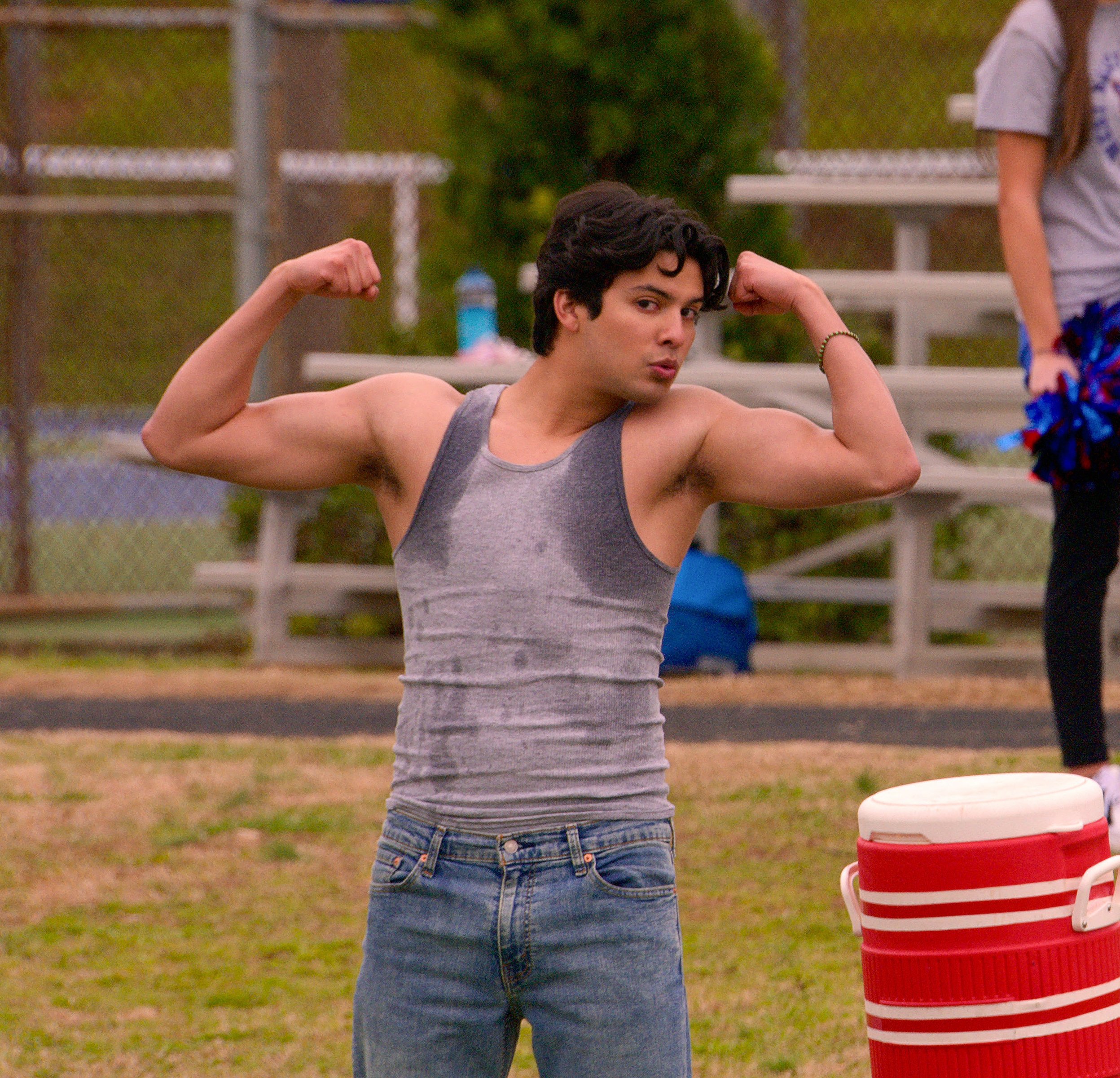 Actor Xolo Maridueña drenched in sweat.