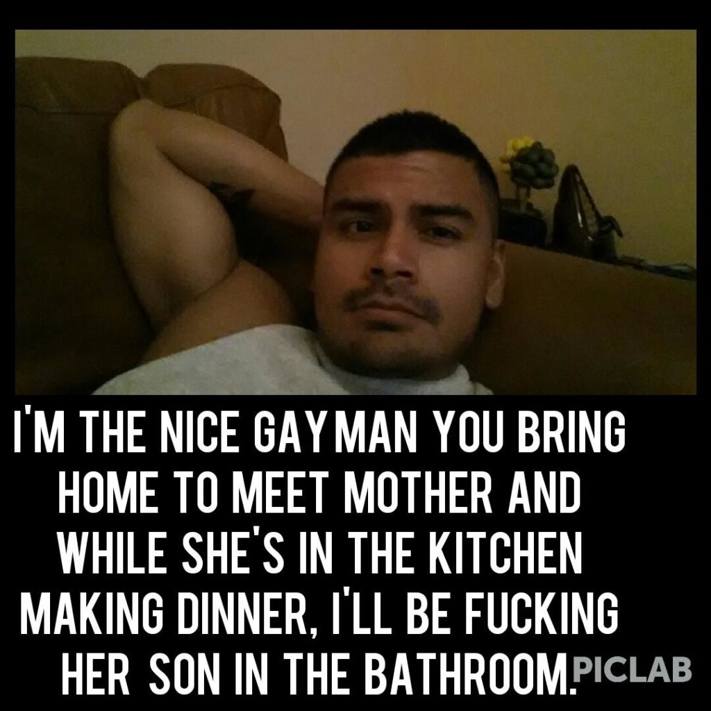 I'M THE NICE GAY MAN YOU BRING HOME TO MEET MOTHER AND WHILE SHE'S IN THE KITCHEN MAKING DINNER, I'LL BE FUCKING HER SON IN THE BATHROOM.PICLAB