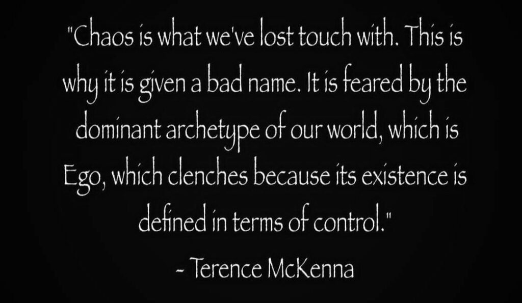 "Chaos is what we've lost touch with. This is why it is given a bad name. It is feared by the dominant archetype of our world, which is Ego, which clenches because its existence is defined in terms of control."
- Terence McKenna