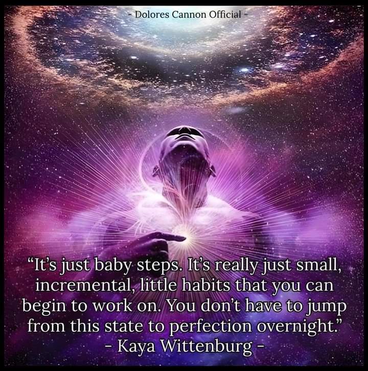 Dolores Cannon Official
"It's just baby steps. It's really just small, incremental, little habits that you can begin to work on. You don't have to jump from this state to perfection overnight." - Kaya Wittenburg -